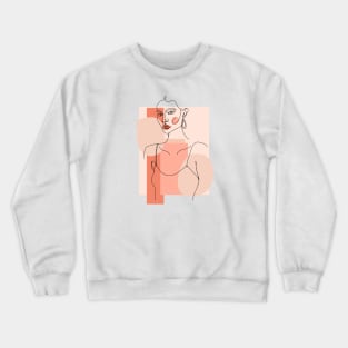 Abstract one line woman portrait with pastel geometric shapes. Female poster. Crewneck Sweatshirt